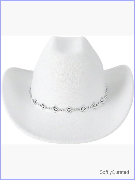 Wide Brim Cowboy Hat Rhinestone Decor Western Cowgirl Hat